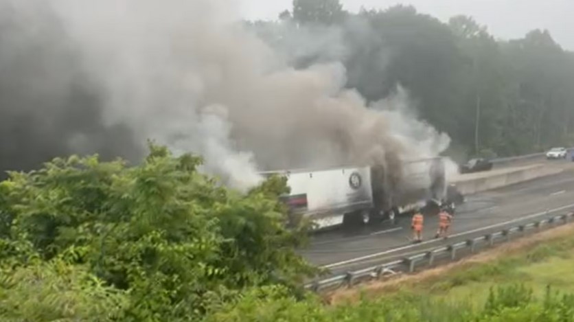 semi truck fire crash